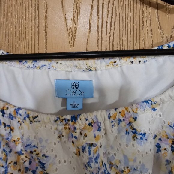 CeCe White Floral Eyelet Top~Ladies Medium - Picture 2 of 2